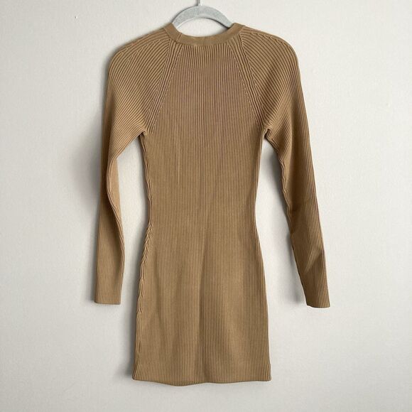 ALC Womens Long Sleeve Ribbed Dress Light Brown Size Small Party Going Out - Picture 6 of 7